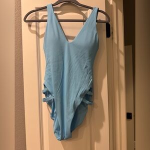 BECCA Light Blue Ribbed One-Piece Swimsuit